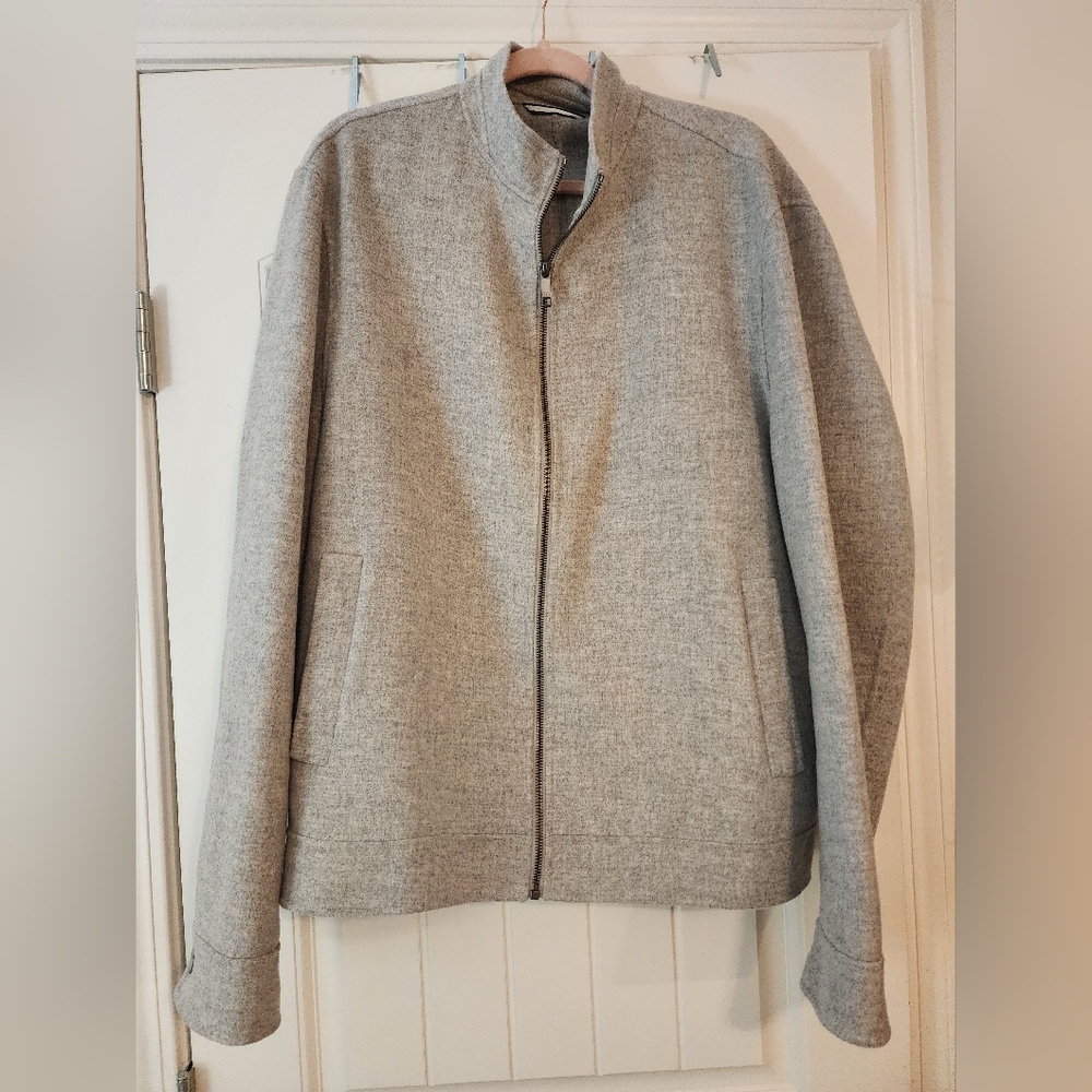 Ted Baker $395 Men's Light Grey Soft Wool Bomber Jacket Zip Front Size XXL